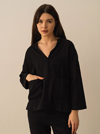 Siyah Big Oversize Pamuklu Gömlek