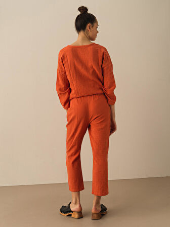Kiremit Rengi Oversize Pamuklu Pantolon