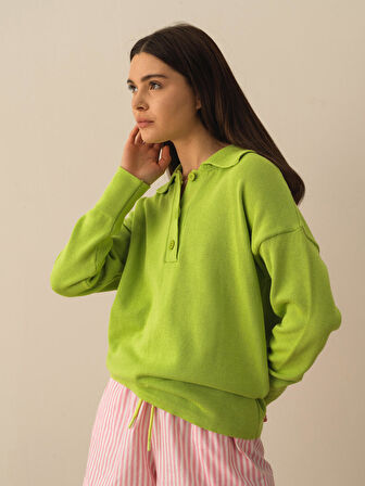 Yeşil Regular Fit Pamuklu Kazak