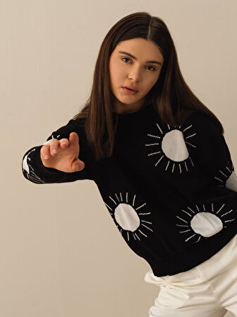 Siyah Regular Fit Pamuklu Kazak
