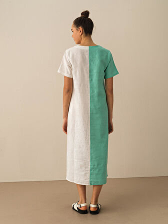Turkuaz Regular Fit Keten Elbise