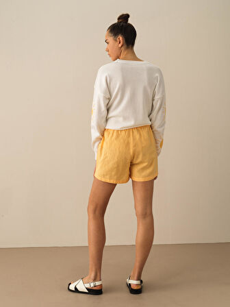 Sarı Regular Fit Keten Şort