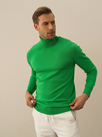 Xint Yeşil Pamuk Dokulu Regular Fit Kazak