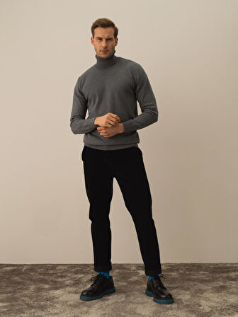 Xint Koyu Gri Dokulu Pamuk Dokulu Regular Fit Kazak