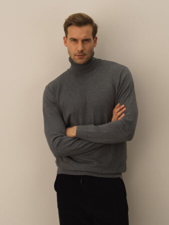 Xint Koyu Gri Dokulu Pamuk Dokulu Regular Fit Kazak