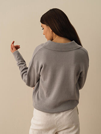 Gri Regular Fit Pamuklu Kazak