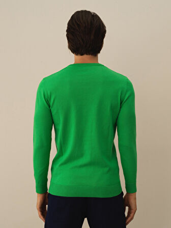 Xint Yeşil Pamuk Dokulu Regular Fit Kazak