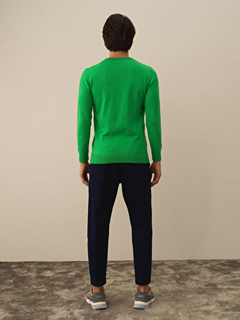 Xint Yeşil Pamuk Dokulu Regular Fit Kazak