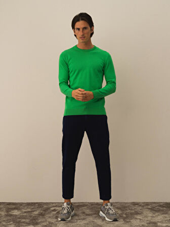 Xint Yeşil Pamuk Dokulu Regular Fit Kazak