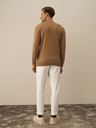 Xint Camel Dokulu Pamuk Dokulu Regular Fit Kazak