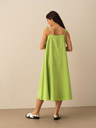 Yeşil Oversize Keten Elbise