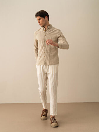 Taş Rengi Regular Fit Keten Gömlek