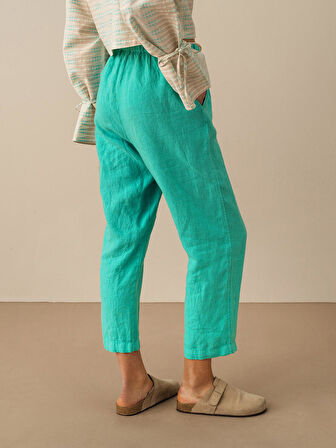 Turkuaz Regular Fit Keten Pantolon