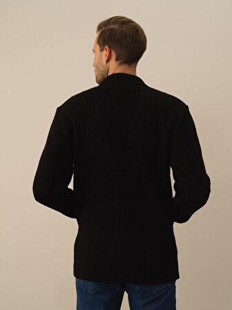 Xint Siyah Doğal Yün Dokulu Regular Fit Triko Ceket