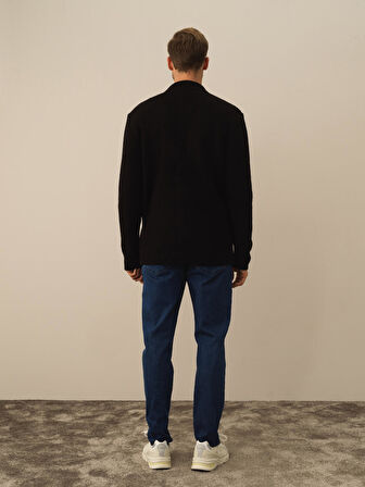 Xint Siyah Doğal Yün Dokulu Regular Fit Triko Ceket