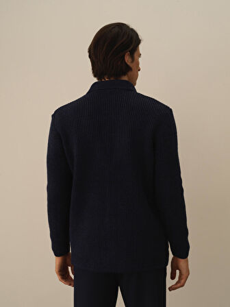 Xint Lacivert Doğal Yün Dokulu Regular Fit Triko Ceket