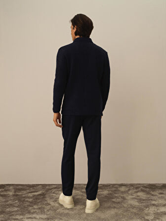 Xint Lacivert Doğal Yün Dokulu Regular Fit Triko Ceket