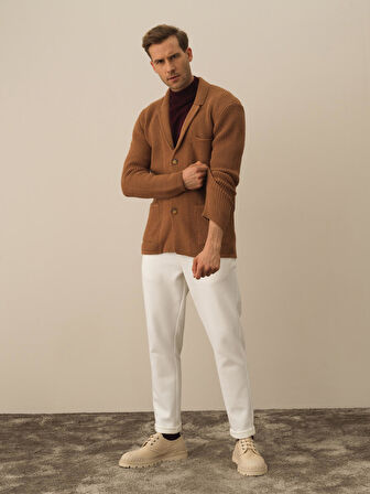 Xint Camel Doğal Yün Dokulu Regular Fit Triko Ceket