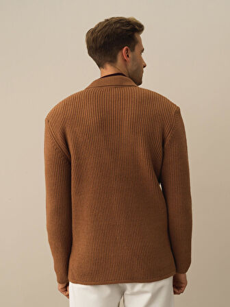 Xint Camel Doğal Yün Dokulu Regular Fit Triko Ceket