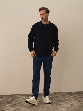 Xint Lacivert Pamuk Dokulu Regular Fit Sweatshirt