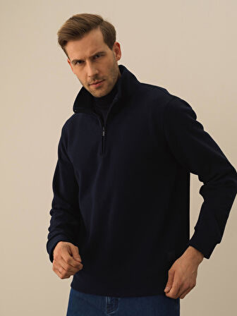 Xint Lacivert Pamuk Dokulu Regular Fit Sweatshirt
