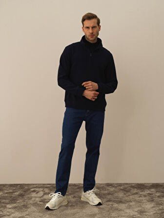 Xint Lacivert Pamuk Dokulu Regular Fit Sweatshirt