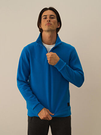 Xint Mavi Pamuk Dokulu Regular Fit Sweatshirt