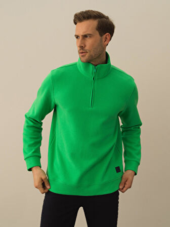 Xint Yeşil Pamuk Dokulu Regular Fit Sweatshirt