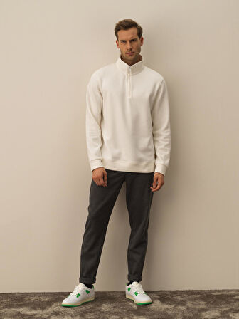 Xint Ekru Pamuk Dokulu Regular Fit Sweatshirt