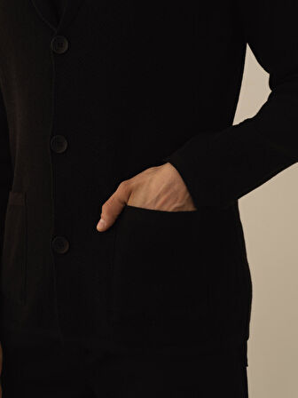 Xint Siyah Pamuk Dokulu Regular Fit Triko Ceket