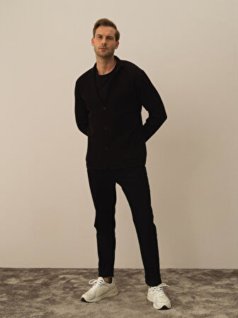 Xint Siyah Pamuk Dokulu Regular Fit Triko Ceket