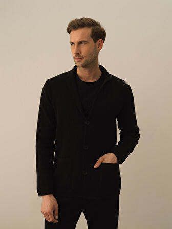 Xint Siyah Pamuk Dokulu Regular Fit Triko Ceket