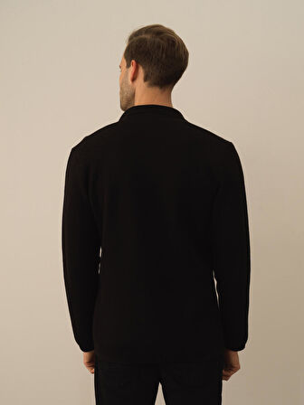 Xint Siyah Pamuk Dokulu Regular Fit Triko Ceket
