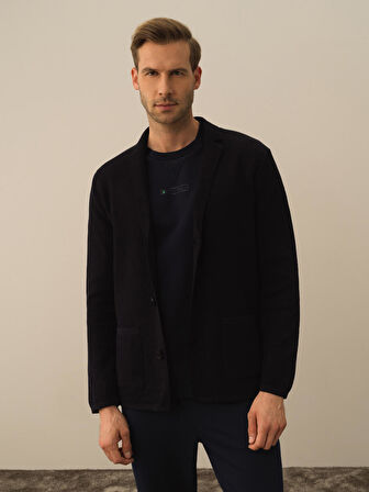 Xint Lacivert Pamuk Dokulu Regular Fit Triko Ceket