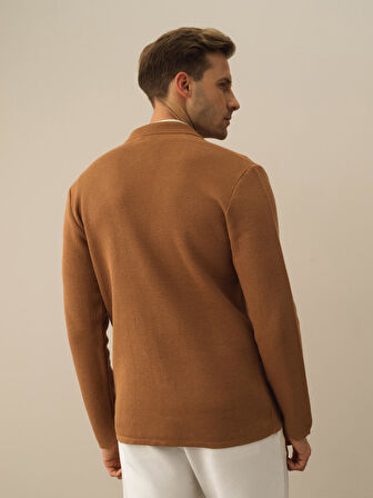Xint Camel Dokulu Pamuk Dokulu Regular Fit Triko Ceket