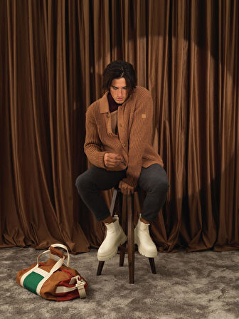 Xint Camel Doğal Yün Dokulu Regular Fit Triko Ceket