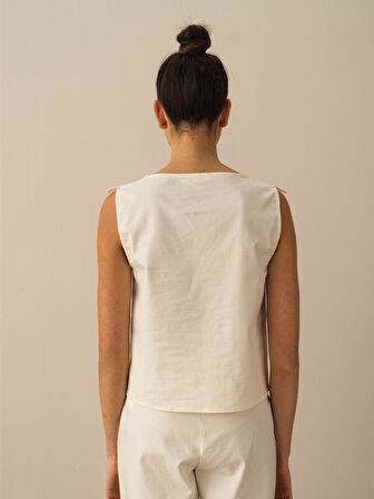 Beyaz Regular Fit Keten Bluz