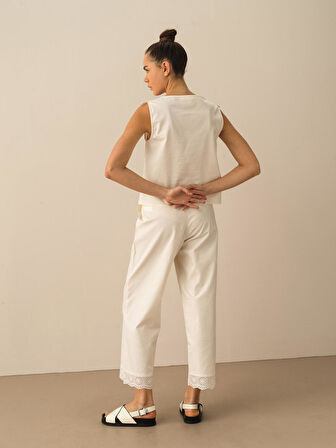 Beyaz Regular Fit Keten Bluz