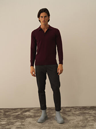 Xint Bordo Pamuk Dokulu Regular Fit Kazak