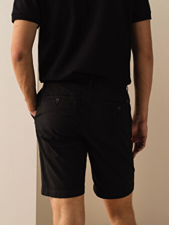 Siyah Regular Fit Keten Şort