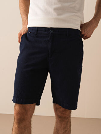 Lacivert Regular Fit Keten Şort
