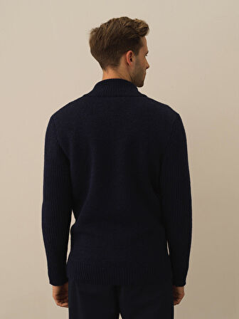 Xint Lacivert Doğal Yün Dokulu Regular Fit Hırka
