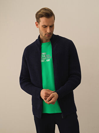 Xint Lacivert Doğal Yün Dokulu Regular Fit Hırka