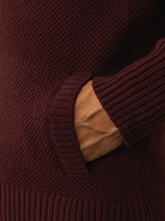 Xint Bordo Doğal Yün Dokulu Regular Fit Hırka