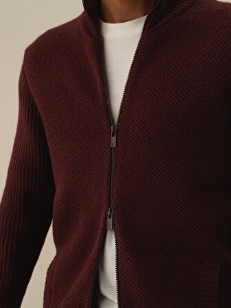 Xint Bordo Doğal Yün Dokulu Regular Fit Hırka