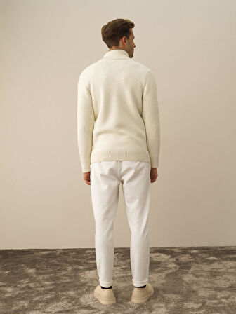 Xint Ekru Doğal Yün Dokulu Regular Fit Hırka
