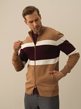 Xint Camel Pamuk Dokulu Regular Fit Hırka