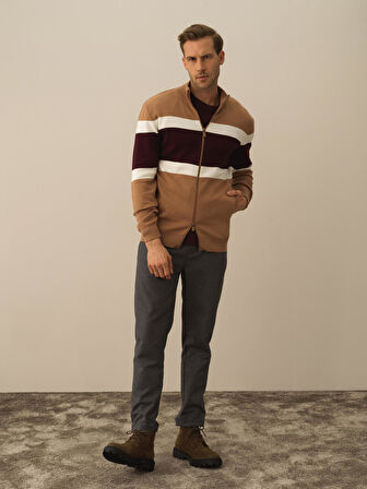 Xint Camel Pamuk Dokulu Regular Fit Hırka