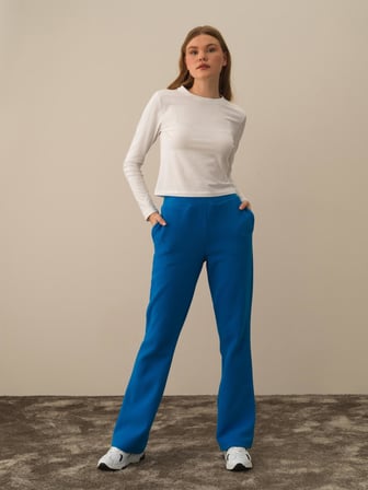 Xint Mavi Pamuk Dokulu Regular Fit Sweat Pantolon