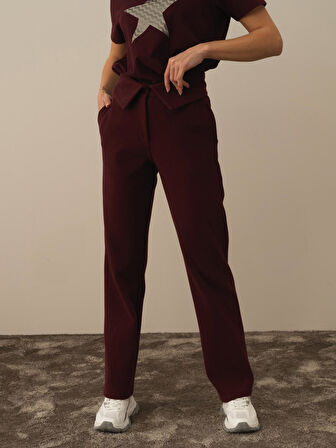 Xint Bordo Pamuk Dokulu Oversize Sweat Pantolon